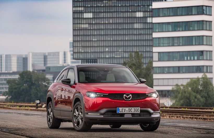 Red Mazda CX30 front parked